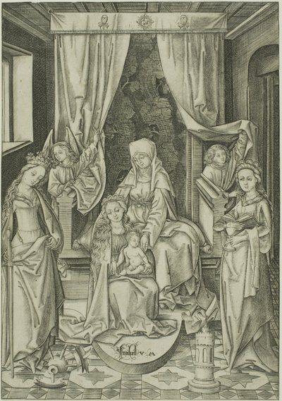 Azize Anne, Azize Catherine ve Azize Barbara ile birlikte Madonna by Israhel van Meckenem the younger