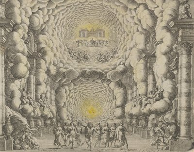 Giacomo Torelli da Fano tarafından 'Les Noces de..., 1654 balesi için yaratılan bir tiyatro seti tasarımı by Israël Silvestre