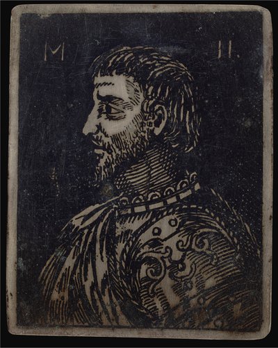 Süslü Göğüs Plakası Sola Bakmış Sakallı Bir Adamın Büstü by Italian 16th Century