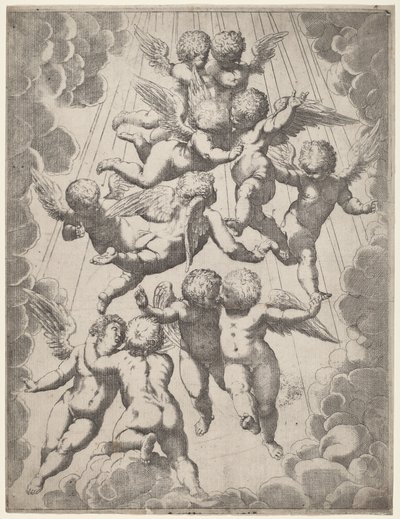 Bir Grup Melek Glory by Italian 17th Century, after Guido Reni, after Luca Cambiaso