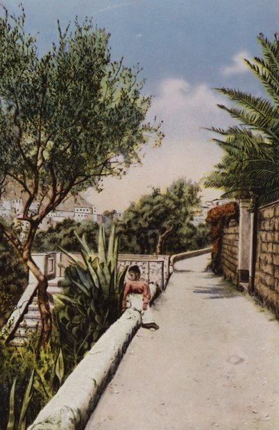 Capri: Via Tragara (renkli taş baskı) by Italian Photographer
