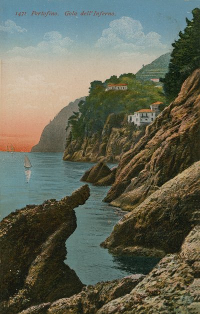 Portofino, İtalya. Cehennem Boğazı. 1913 yılında gönderilen kartpostal. by Italian Photographer