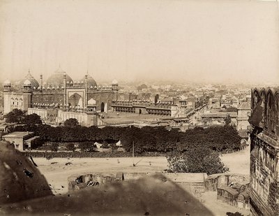 Agra şehrinin görünümü ve Moti Camii (Agra Kalesi), c.1890 (gümüş jelatin baskı) by Italian Photographer