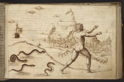 Ekle. 82955, f.133   İnsan figürü peşinde koşan yılanlar.  , Historia Animalium