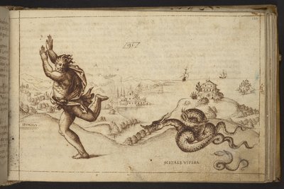 Ekle. 82955, f.134 Yılanların kovaladığı insan figürü, Historia Animalium
