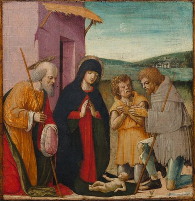 Çobanların Hayranlığı, c. 1480-1500 (ahşap üzerine yağlıboya) by Italian School