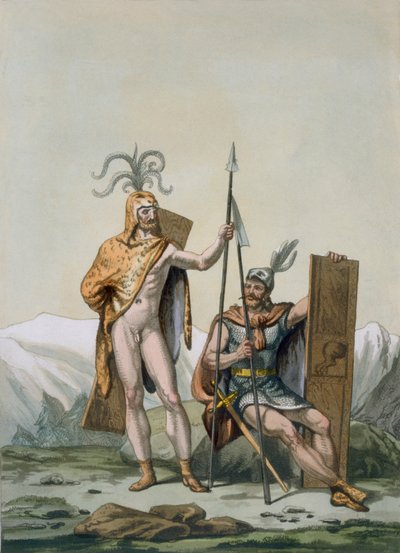 Savaş için giyinmiş antik Kelt savaşçıları, c.1800-18 by Italian School