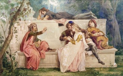 Ariosto ve Tiziano (kağıt üzerine sulu boya) by Italian School