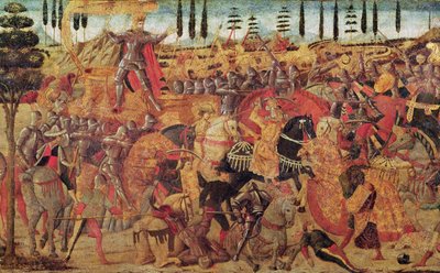 Darius (MÖ 399-330) ve Büyük İskender (MÖ 356-323) arasındaki savaş (panelde yağ) by Italian School