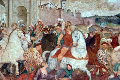 Şehir surlarının dışındaki savaş sahnesi, 1460'lar (fresk) by Italian School