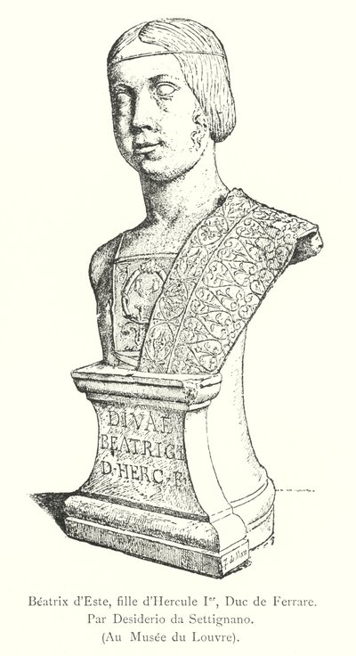 Beatrix d'Este, I. Herkül'ün kızı, Ferrara Dükü, Desiderio da Settignano tarafından, Louvre Müzesi'nde (gravür) by Italian School