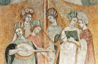 Bicocca degli Arcimboldi: 15. yüzyıl fresk, müzik çalan kadınların detayı (fresk) by Italian School