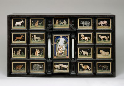 Dolap, c.1620 (armut ağacı, abanoz, kaymaktaşı ve pietre dayanıklı paneller) by Italian School