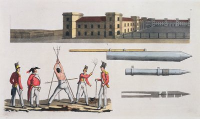 Chatham Kışlası, Üçgen ve Congreve Rockets adlı bir Askeri Ceza, Milletler Tarihinden levha 17 (aquatint) by Italian School
