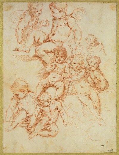 Cherubs, 17. yüzyılın başlarında (kağıt üzerinde kırmızı tebeşir) by Italian School