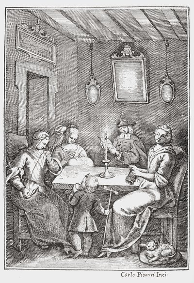 Chiaqlira bir dikiş partisine masal okuyor, Giambattista Basile