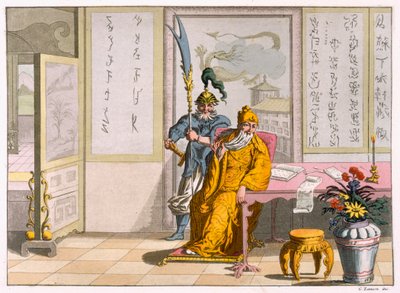 Çinli Taocu dini liderler: Fumagalli ve Bramatti tarafından oyulmuş İlahiyat Kuan-ti, c.1820-30 (renkli gravür) by Italian School