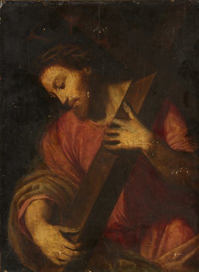 Haçı taşıyan İsa (panelde yağ) by Italian School