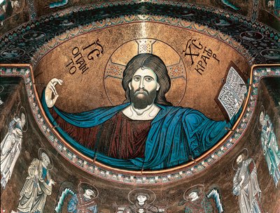 Pantocrator İsa veya Glory İsa, Monreale, Sicilya, İtalya katedralinin apsisini süslüyor by Italian School