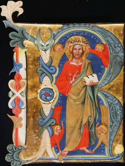 Kurtarıcı İsa - Geniş formatlı ışıklı bir el yazmasından ilk R, c.1380 by Italian School