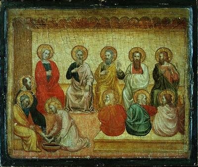 İsa öğrencilerinin ayaklarını yıkıyor, Arezzo, c.1390 by Italian School