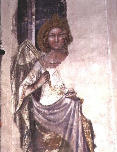 Bir palmiye yaprağı tutan taçlı figür, muhtemelen bir melek (fresk) by Italian School