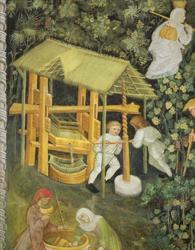 Üzüm kırma. Şarap presi (fresk) by Italian School