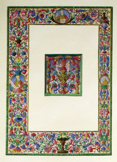 Baba Tanrı ve iki peygamber ile dekoratif sınır ve bir siren ve iki putti ile tarihsel bir başlangıç T, 15.-16. yüzyıl by Italian School