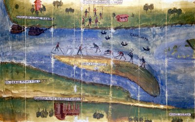 Po Nehri sakinleri arasında buz toplama hakkı konusunda anlaşmazlık. 1535. Milano, Ulusal Arşiv. by Italian School