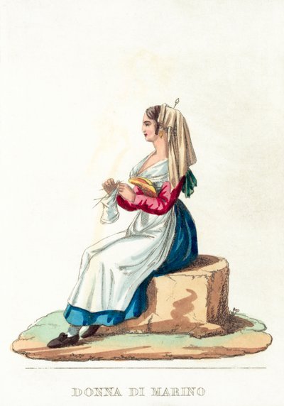 Donna Di Marino (renkli gravür) by Italian School