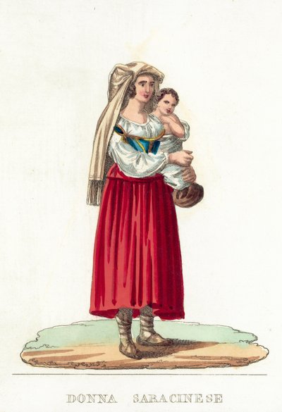 Donna Saracinese (renkli gravür) by Italian School