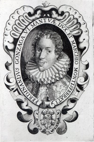 Ferdinando Gonzaga, Mantua Dükü (gravür) (bw fotoğraf) by Italian School