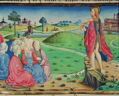 Fol.44r Vaftizci Yahya vaaz verir ve vaftiz eder (parşömen) by Italian School