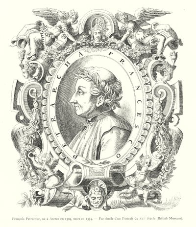 1304'te Arezzo'da doğan Francois Petrarque, 1374'te öldü, 16. Yüzyıl Portresinin tıpkıbasımı, British Museum (gravür) by Italian School