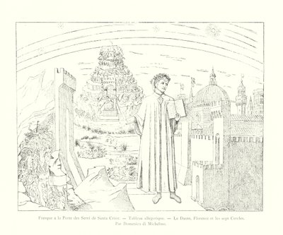 Santa Croce Servi Kapısında Fresk, Alegorik Resim, Dante, Floransa ve Yedi Çember, Domenico di Michelino (gravür) by Italian School