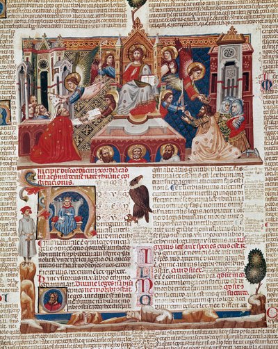 1140 tarihli ve Roma Katolik Kilisesi kanunlarını ve kanunlarını düzenleyen “Decret de Gratien” (“Concordia discordantium canonum” veya “Decretum Gratiani”) el yazmasının ön sayfası. 14. yüzyıl Siena, Biblioteca degli Intronati by Italian School