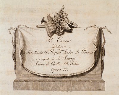İtalyan besteci Natale Mussini'nin (1765-1837) Prusya Kraliçesi'ne ithaf ettiği Sei canoni'nin müzik notalarının ön yüzü by Italian School