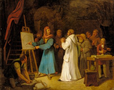 Giotto, stüdyosunda çizim sanatını sergiliyor by Italian School