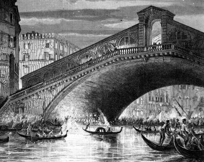 Karnaval sırasında Büyük Kanal ve Rialto Köprüsü by Italian School