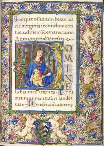 Virgin and Child, Book of Hours, Use of Rome ile tarihlendirilmiş ilk 'D'(omine) by Italian School