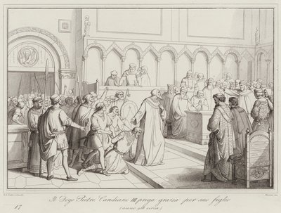 Doge Pietro Candiano III, oğlu 958 için lütuf için dua ediyor (gravür) by Italian School