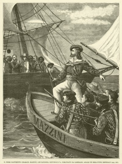 Mazzini Adlı İlk Tersane, Cumhuriyet Bayrağı ile Garibaldi Komutasında, Bir İmparatorluk Brigantion Assale (gravür) by Italian School