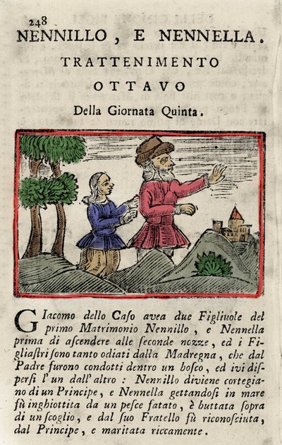 Giambattista Basile (1575-1632) “” “Pentamerone” kitabından “” Poucet et Poucet (Nennillo e Nennella)””” masalının illüstrasyonu, gün v, masal 8. Napoli 1754 Basımları. by Italian School