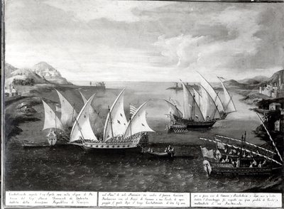 Venedik Kaptanı İvanoviç da Dabrota ile Türk Korsan Barbarossa arasındaki Patras açıklarında olay, 17 Nisan 1751 by Italian School