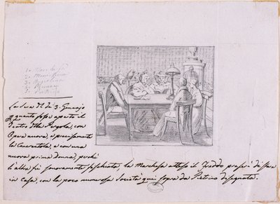 İç mekan sahnesi (kağıt üzerine kalem) by Italian School