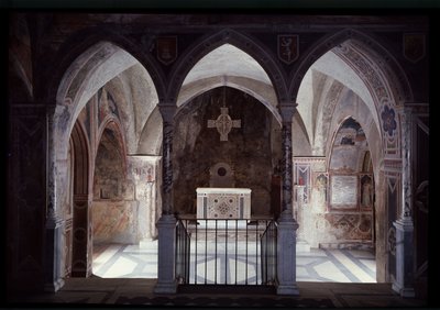 Presbytery ve sunağın iç görünümü, st Benedict mağarası (sacro speco) Subiaco by Italian School