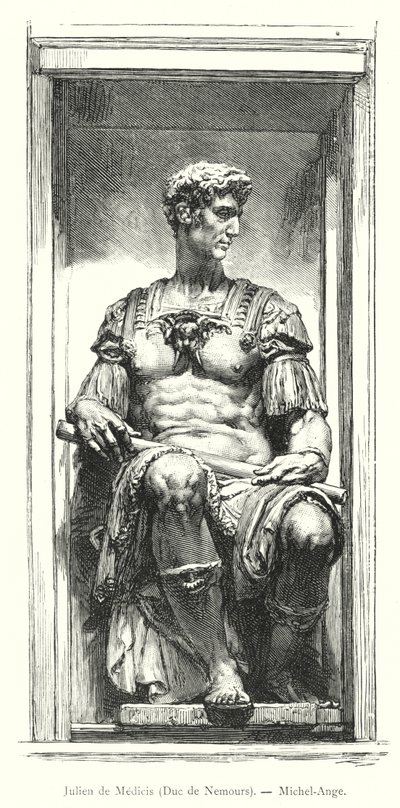 Giuliano de Medici, Nemours Dükü, Michelangelo (gravür) by Italian School