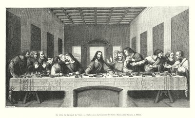 La Cene de Leonard de Vinci, Refectoire du Couvent de Santa Maria delle Grazie, Milano'da (gravür) by Italian School