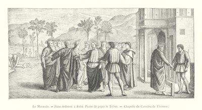 Masaccio, İsa, Aziz Petrus'a haraç ödemesini emrediyor, Floransa'daki Carmine Şapeli (gravür) by Italian School