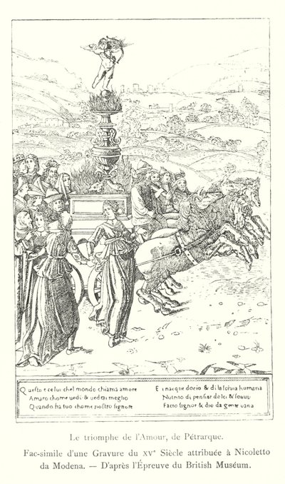 Aşkın Zaferi, Petrarch tarafından, Nicoletto da Modena'ya atfedilen 15. Yüzyıl Gravürünün tıpkıbasımı, British Museum Baskısından Sonra (gravür) by Italian School